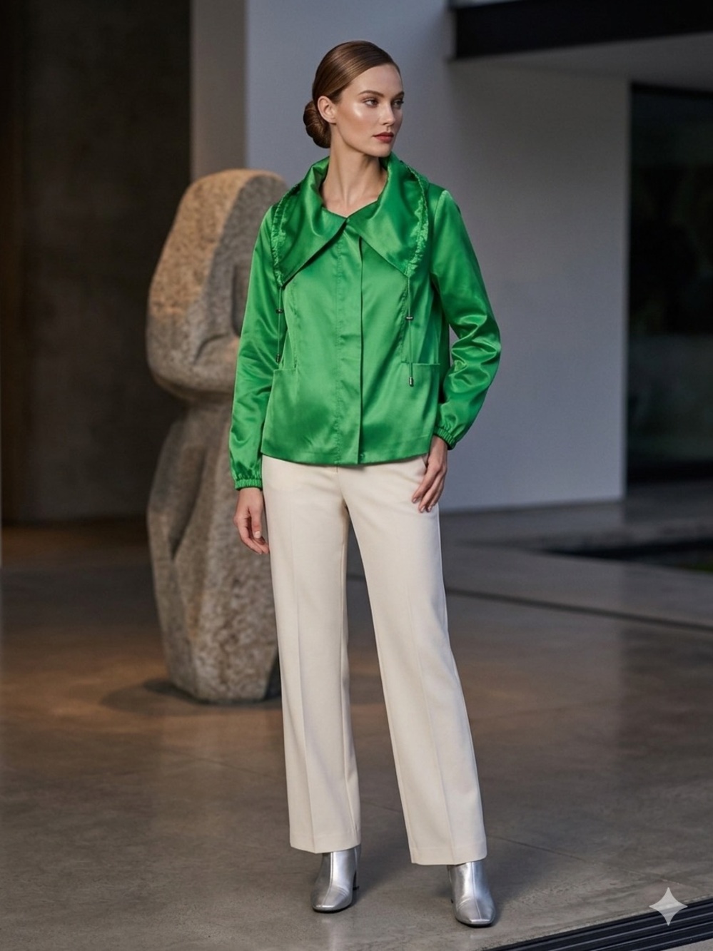 Kenneth Cole New York Bright Green Drawstring oversized collar Utility Jacket